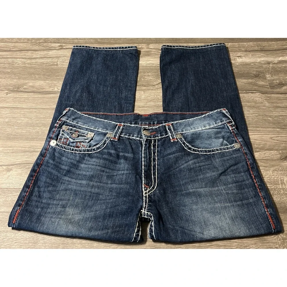 True Religion Men's Super T Flap Pocket Straight Leg Mid Rise Jeans Size 42x31